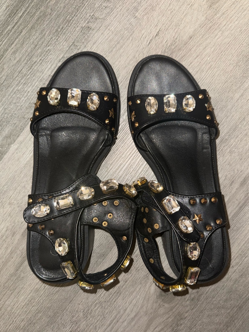 Black Jeweled Slide Sandals
